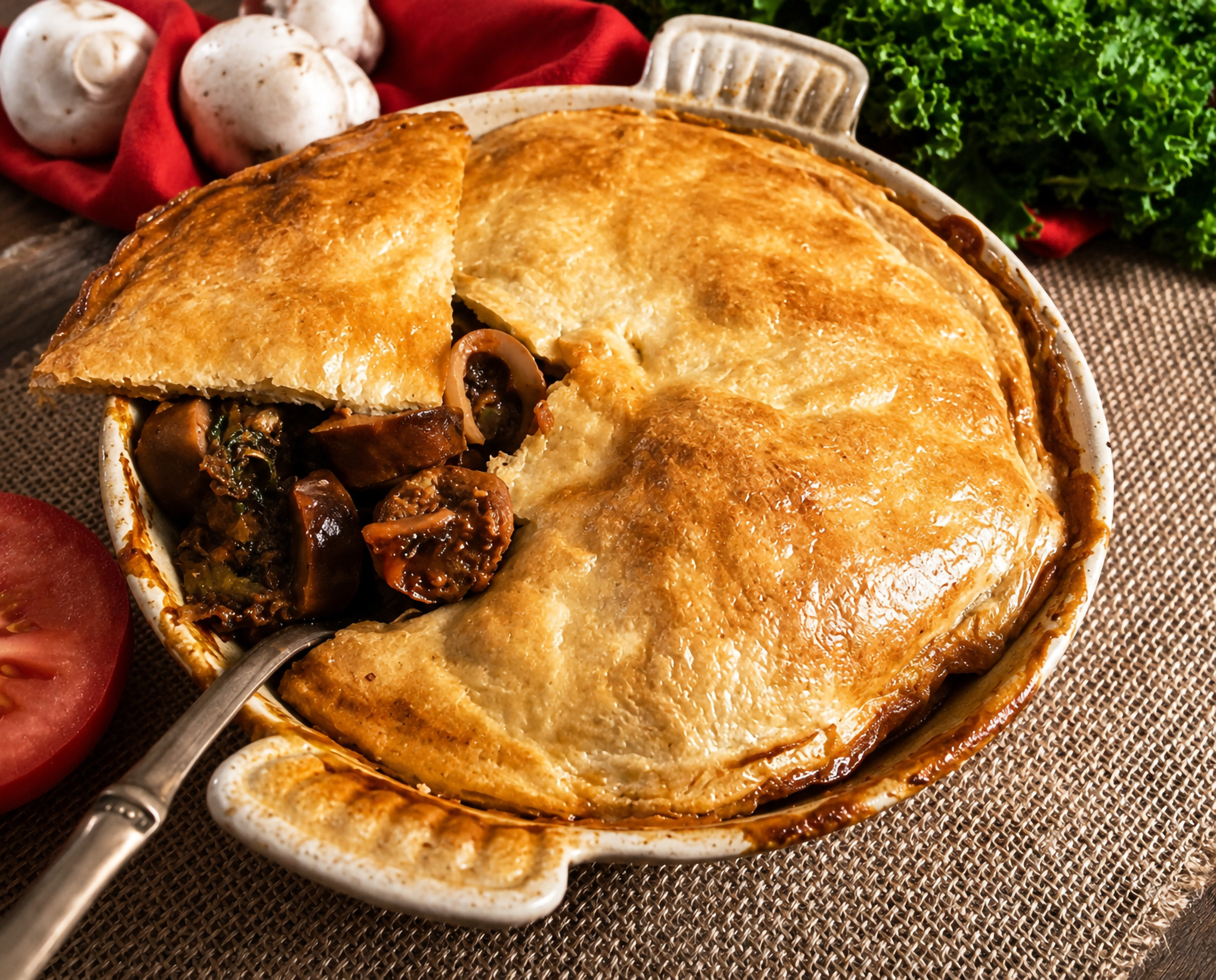 Country Style Beef Sausage Kale & Mushroom Pot Pie